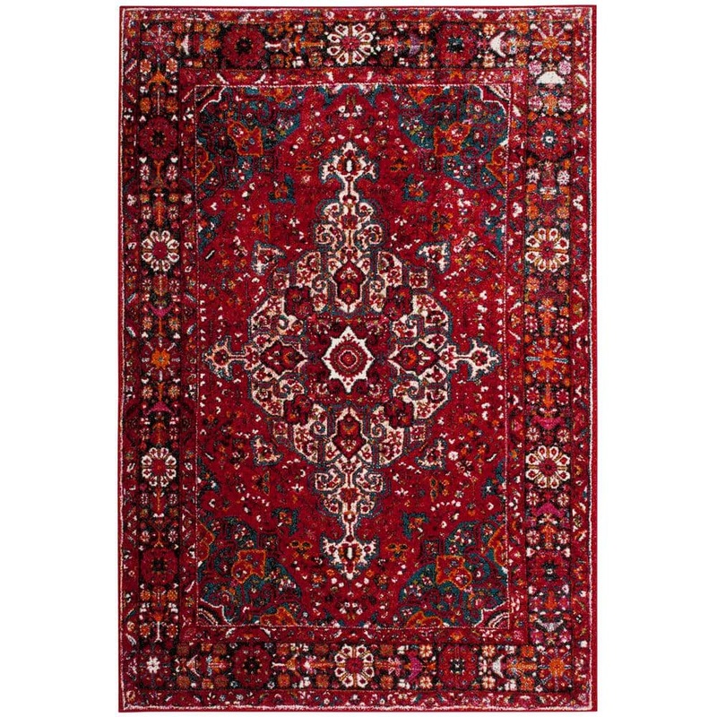SAFAVIEH Vintage Hamadan Red/Multi 7 ft. x 9 ft. Border Area Rug VTH222A-6