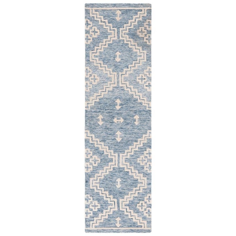 SAFAVIEH Abstract Blue/Ivory 2 ft. x 8 ft. Tribal Chevron Runner Rug ABT852M-28