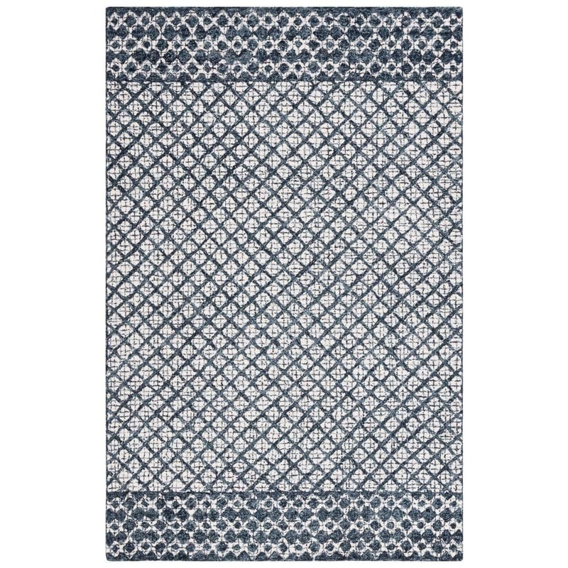 SAFAVIEH Abstract Ivory/Navy Doormat 3 ft. x 5 ft. Geometric Distressed Area Rug ABT203N-3