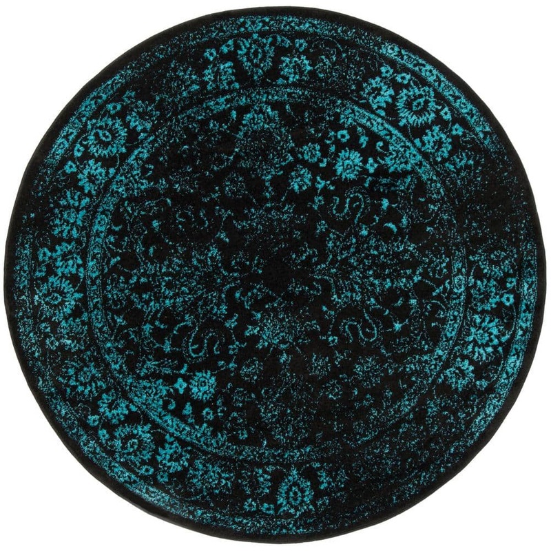 SAFAVIEH Adirondack Black/Teal 6 ft. x 6 ft. Round Distressed Border Area Rug ADR109K-6R