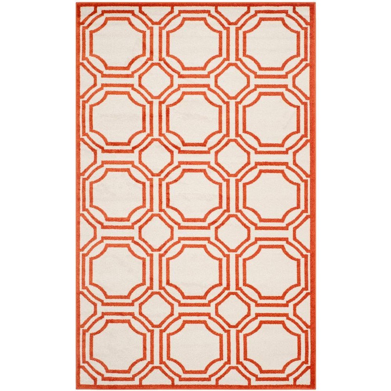 SAFAVIEH Amherst Ivory/Orange 6 ft. x 9 ft. Geometric Area Rug AMT411F-6