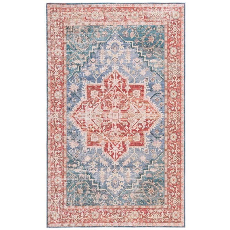 SAFAVIEH Arizona Blue Green/Rust 5 ft. x 8 ft. Distressed Border Ornate Machine Washable Area Rug ARZ137N-5