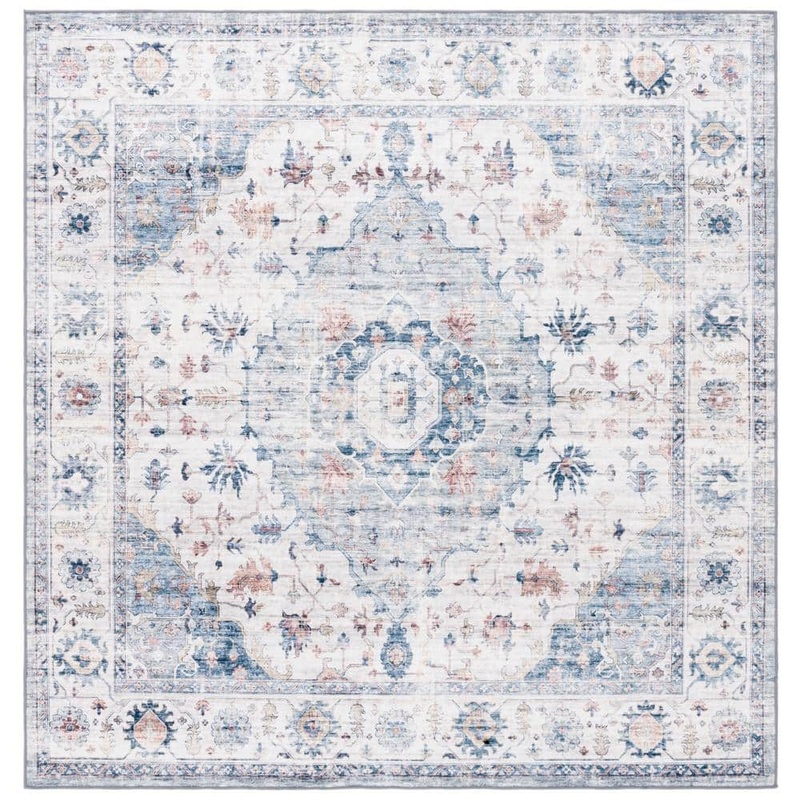 SAFAVIEH Arizona Light Blue/Ivory 6 ft. x 6 ft. Distressed Border Ornate Machine Washable Square Area Rug ARZ517L-6SQ