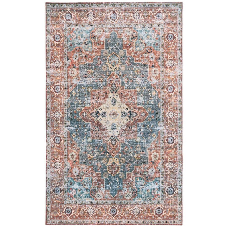 SAFAVIEH Arizona Rust/Blue Green 8 ft. x 10 ft. Border Ornate Machine Washable Area Rug ARZ126R-8