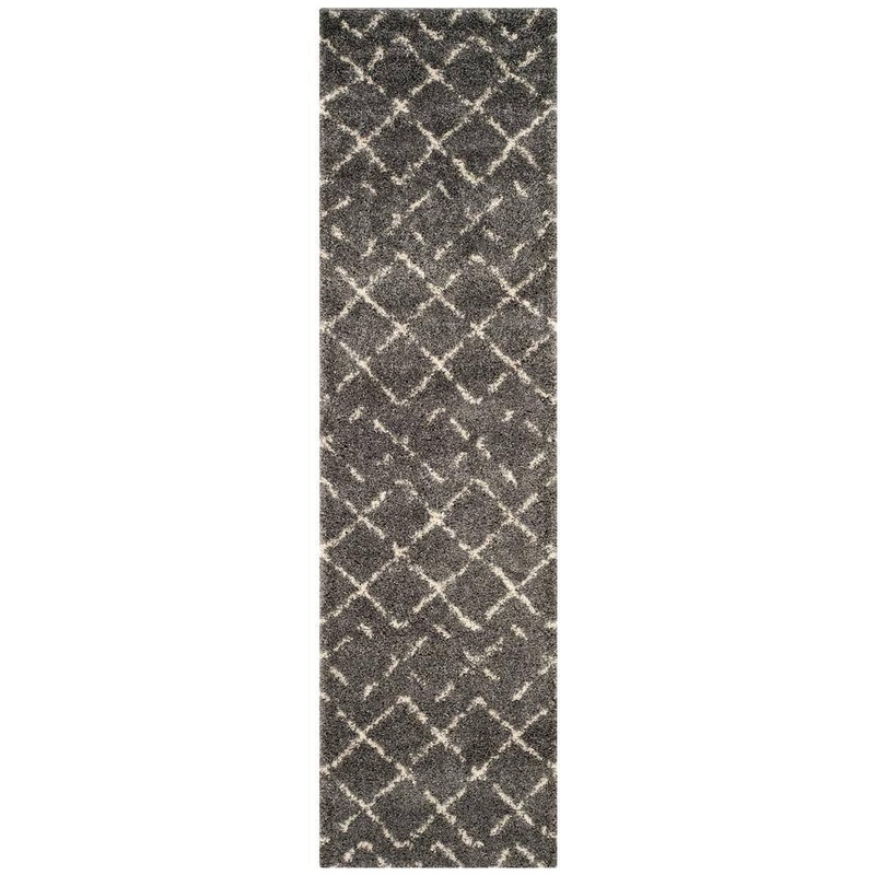 SAFAVIEH Arizona Shag Brown/Ivory 2 ft. x 8 ft. Diamond Geometric Runner Rug ASG743B-28