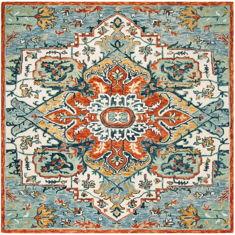 SAFAVIEH Aspen Blue/Rust 7 ft. x 7 ft. Square Floral Area Rug APN312A-7SQ