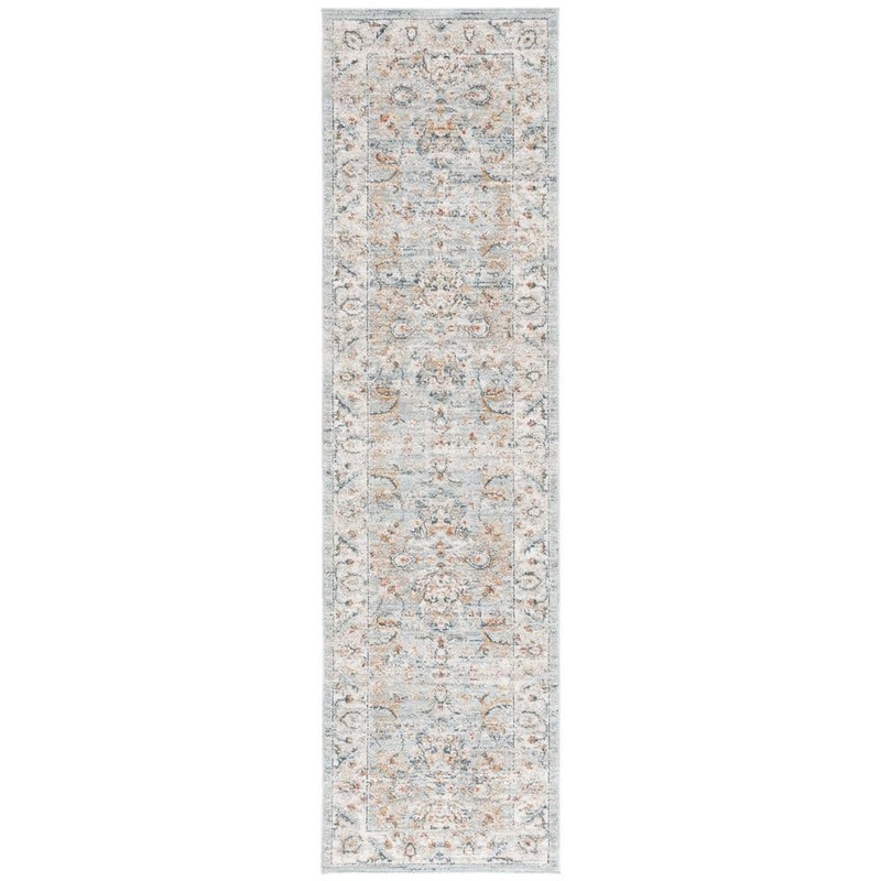 SAFAVIEH Avalon Light Blue/Ivory 2 ft. x 8 ft. Ornate Distressed Border Runner Rug AVA220K-28