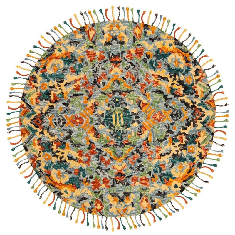 SAFAVIEH Blossom Blue/Multi 6 ft. x 6 ft. Round Floral Diamond Area Rug BLM452A-6R