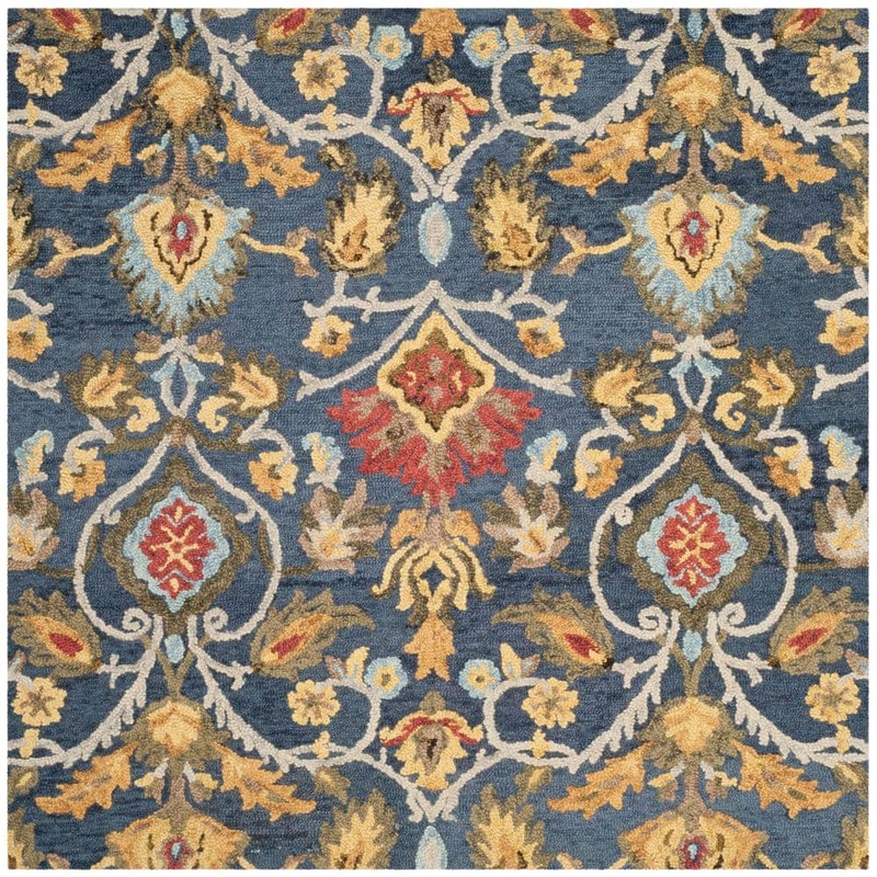 SAFAVIEH Blossom Navy/Multi 11 ft. x 11 ft. Geometric Floral Square Area Rug BLM402A-11SQ