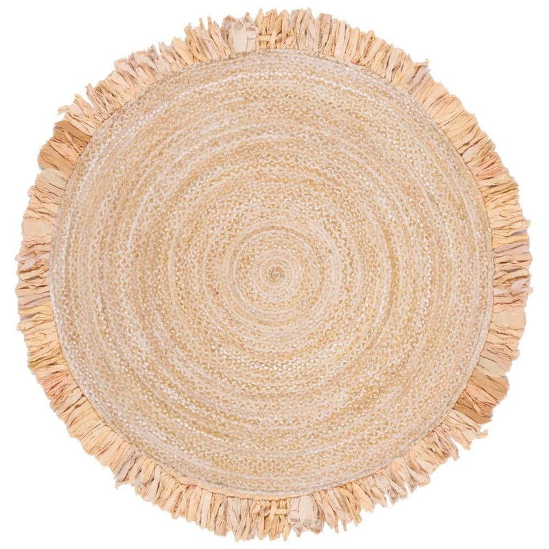 SAFAVIEH Braided Beige 6 ft. x 6 ft. Round Solid Striped Area Rug BRD451B-6R