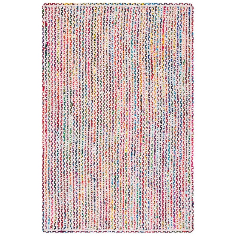 SAFAVIEH Braided Ivory Multi 5 ft. x 8 ft. Border Striped Area Rug BRD261A-5
