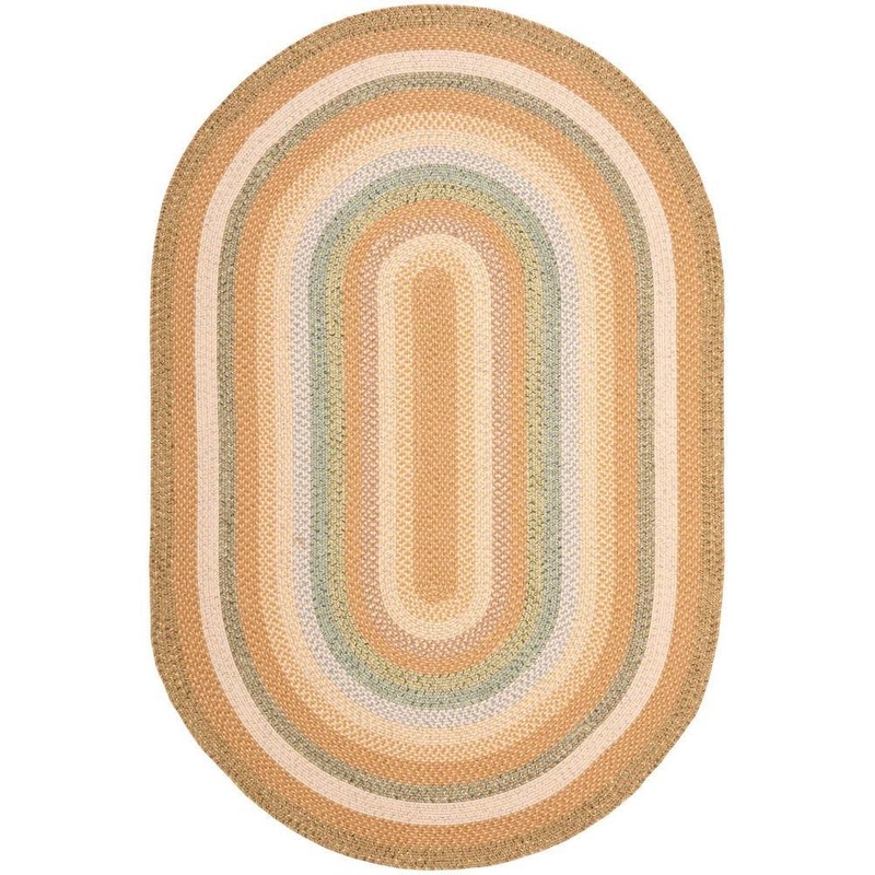 SAFAVIEH Braided Tan/Multi 5 ft. x 8 ft. Oval Border Area Rug BRD314A-5OV