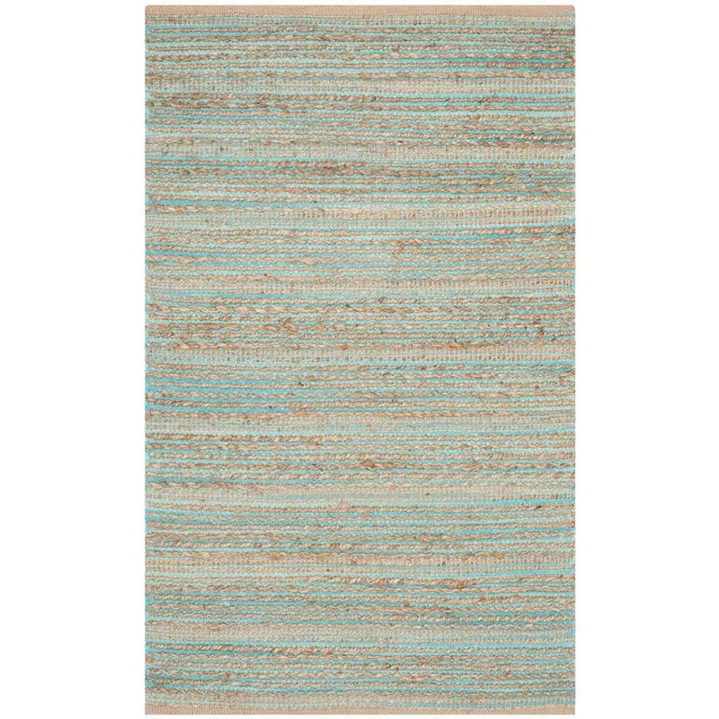 SAFAVIEH Cape Cod Aqua Doormat 3 ft. x 5 ft. Striped Area Rug CAP851D-3