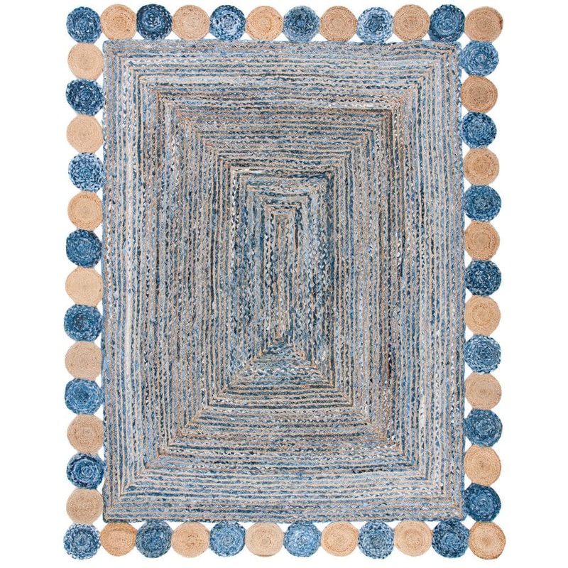 SAFAVIEH Cape Cod Blue/Beige 9 ft. x 12 ft. Circles Border Area Rug CAP201C-9
