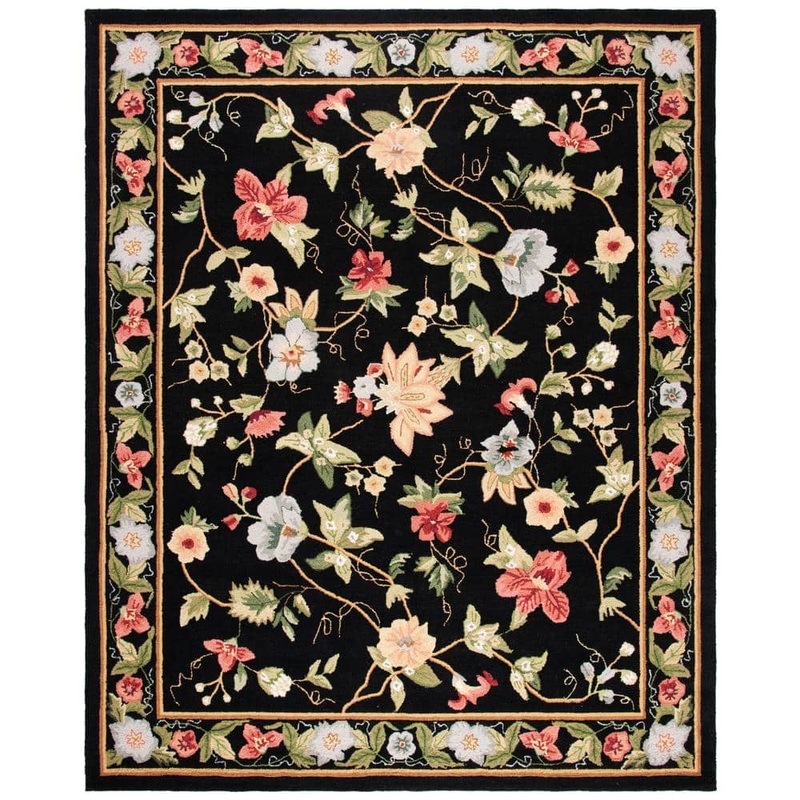 SAFAVIEH Chelsea Black 9 ft. x 12 ft. Gradient Border Floral Area Rug HK311A-9