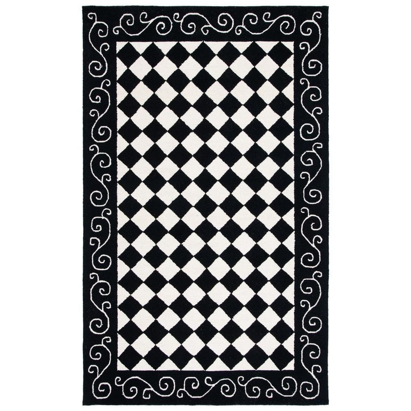 SAFAVIEH Chelsea Black/Ivory Doormat 3 ft. x 5 ft. Floral Plaid Border Area Rug HK711A-25
