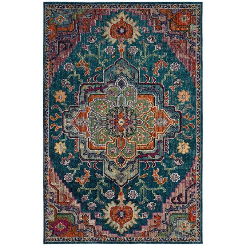 SAFAVIEH Crystal Teal/Rose 5 ft. x 8 ft. Border Area Rug CRS501T-5