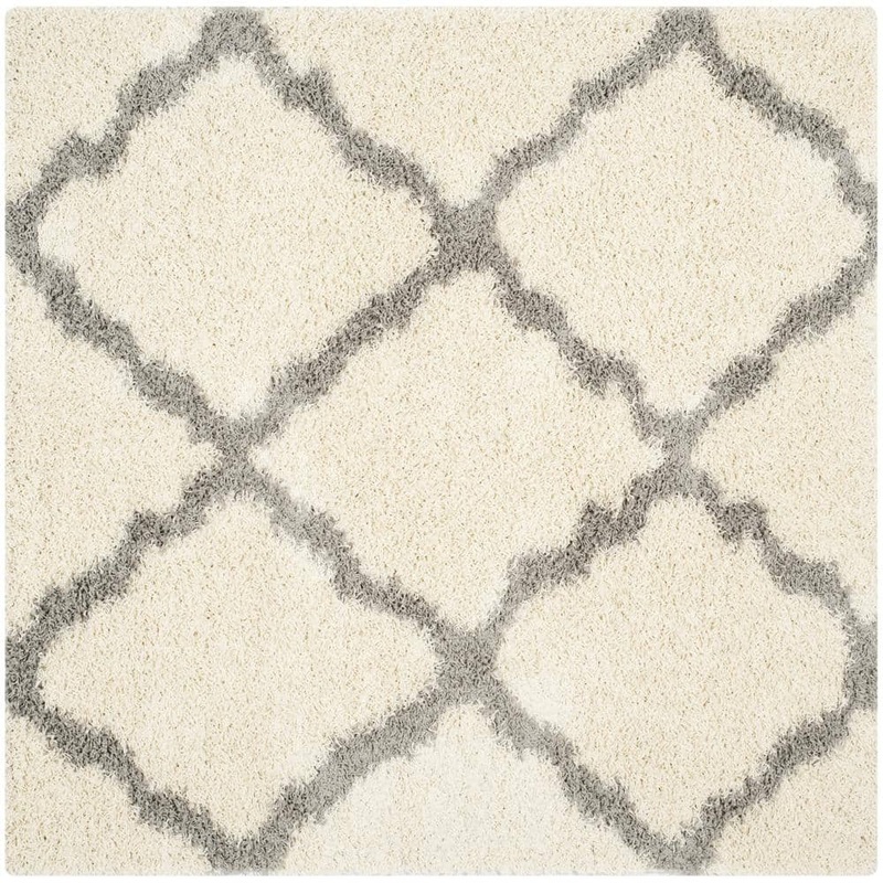 SAFAVIEH Dallas Shag Ivory/Gray 6 ft. x 6 ft. Square Diamond Trellis Geometric Area Rug SGD257F-6SQ