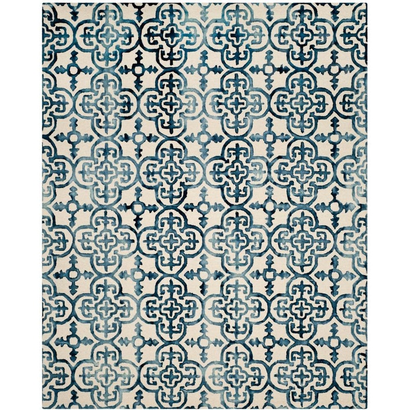 SAFAVIEH Dip Dye Ivory/Navy 8 ft. x 10 ft. Floral Geometric Medallion Area Rug DDY711P-8