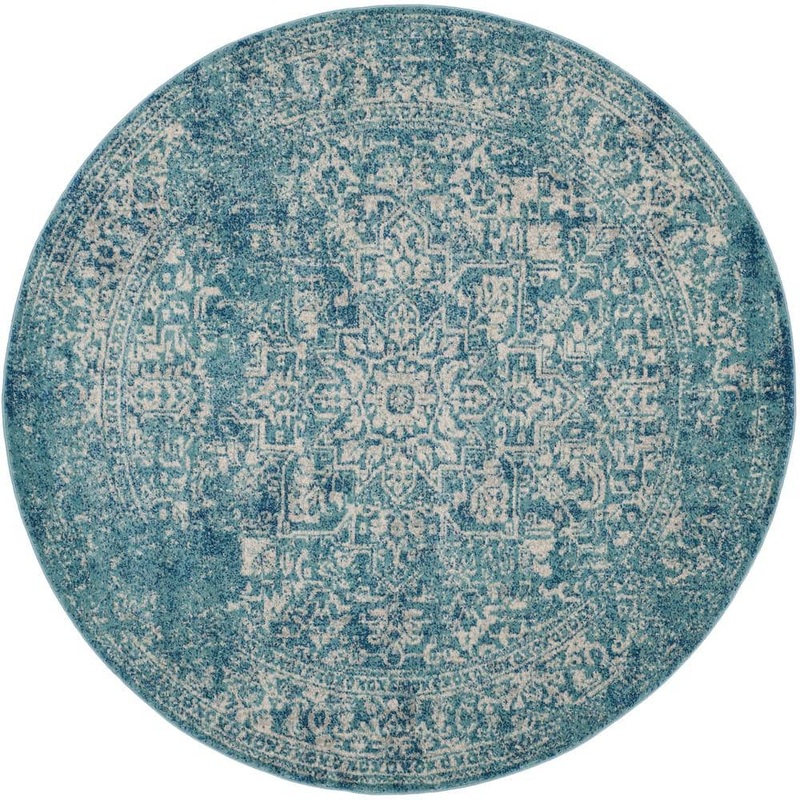 SAFAVIEH Evoke Blue/Ivory 5 ft. x 5 ft. Round Border Area Rug EVK256C-5R