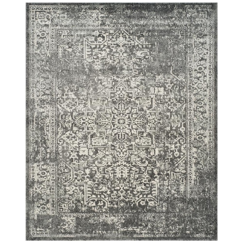 SAFAVIEH Evoke Gray/Ivory 12 ft. x 18 ft. Distressed Border Medallion Area Rug EVK256D-1218