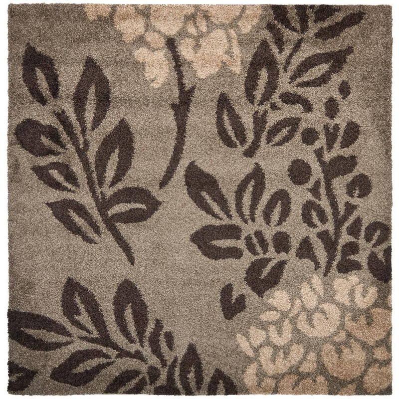 SAFAVIEH Florida Shag Smoke/Dark Brown 5 ft. x 5 ft. Square Floral Area Rug SG456-7928-5SQ