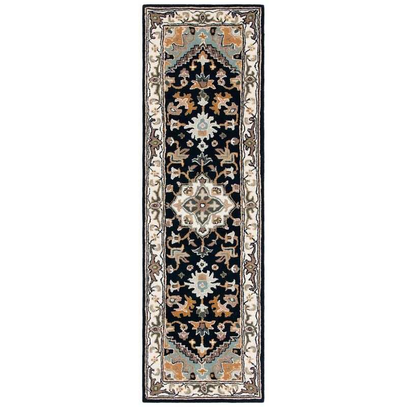 SAFAVIEH Heritage Navy/Ivory 2 ft. x 8 ft. Border Floral Medallion Runner Rug HG625N-28