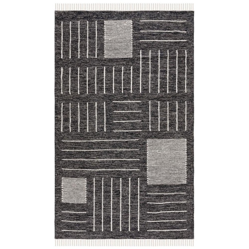 SAFAVIEH Kilim Black/Ivory 8 ft. x 10 ft. Striped Geometric Solid Color Area Rug KLM326Z-8
