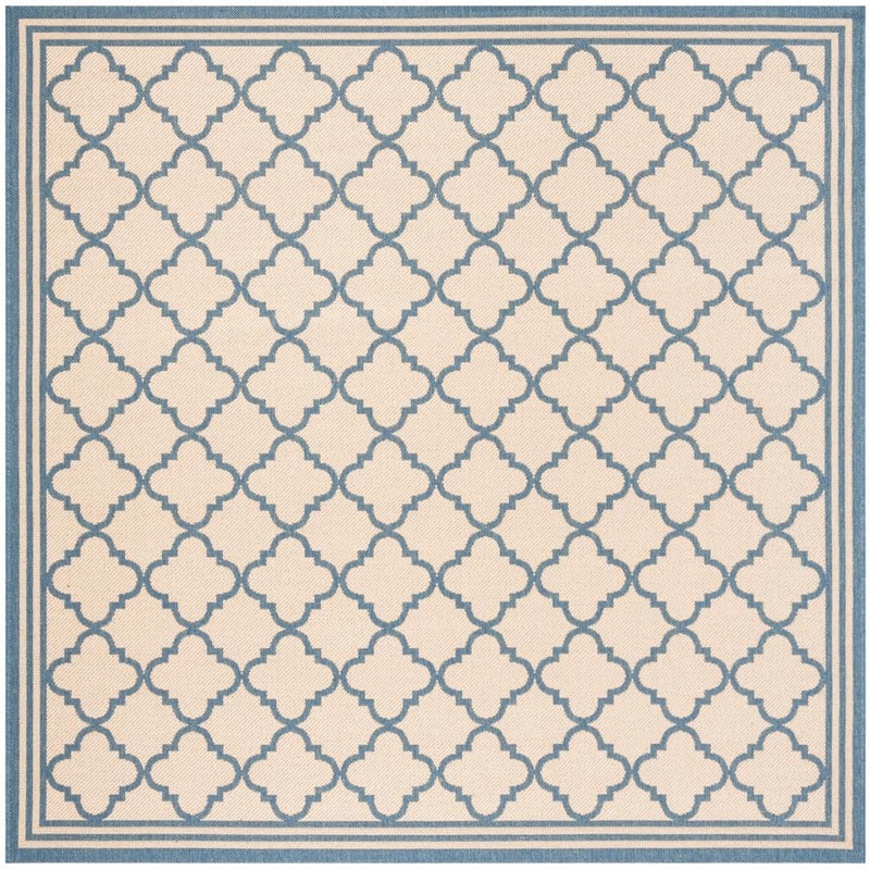 SAFAVIEH Linden Cream/Blue 7 ft. x 7 ft. Square Geometric Trellis Border Area Rug LND121N-6SQ