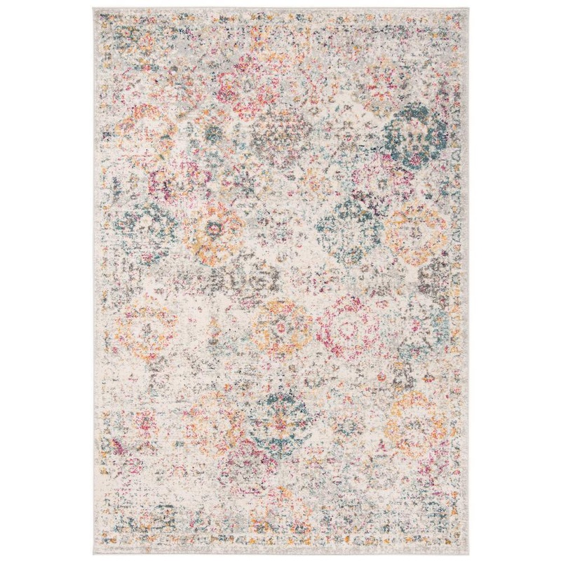 SAFAVIEH Madison Gray/Gold 5 ft. x 8 ft. Border Distressed Floral Area Rug MAD611F-5