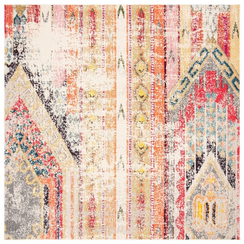 SAFAVIEH Madison Gray/Orange 9 ft. x 9 ft. Geometric Square Area Rug MAD422G-9SQ