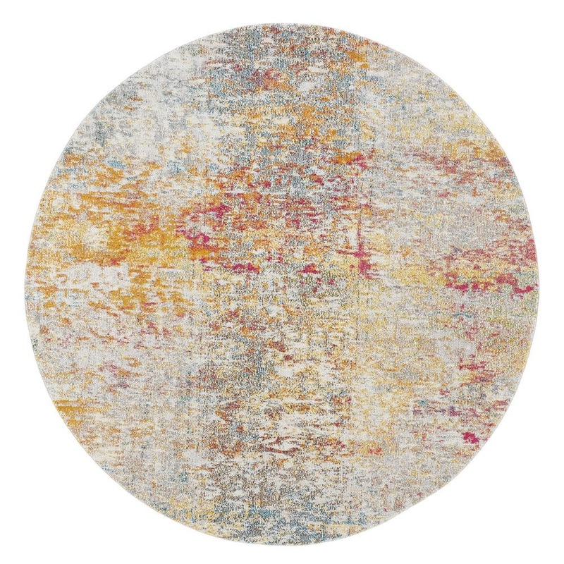 SAFAVIEH Madison Gray/Turquoise Doormat 3 ft. x 3 ft. Abstract Gradient Round Area Rug MAD460G-3R