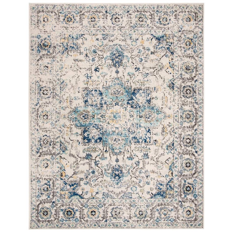 SAFAVIEH Madison Turquoise/Ivory 12 ft. x 15 ft. Geometric Border Floral Medallion Area Rug MAD603K-1215