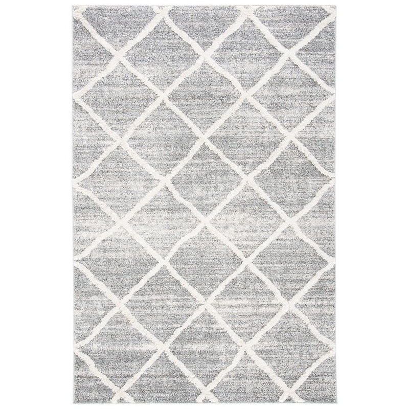 SAFAVIEH Martha Stewart Lucia Shag White/Light Gray Doormat 3 ft. x 4 ft. High-Low Trellis Area Rug MSR0720A-24