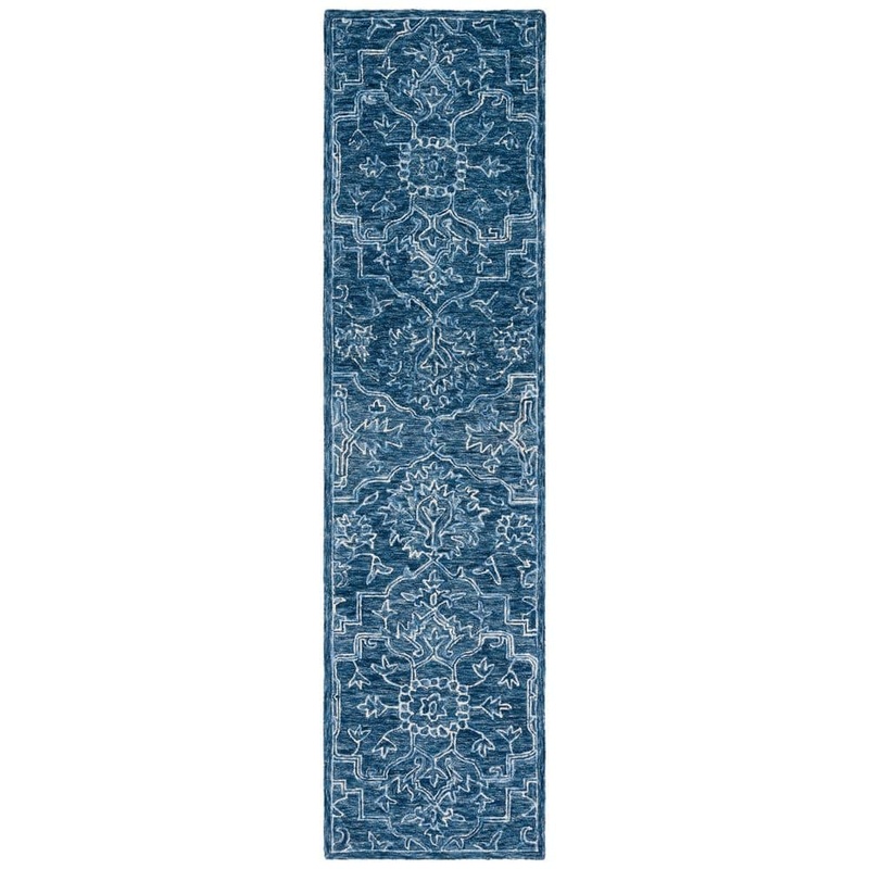 SAFAVIEH Metro Blue 2 ft. x 9 ft. Medallion Solid Color Runner Rug MET115M-29