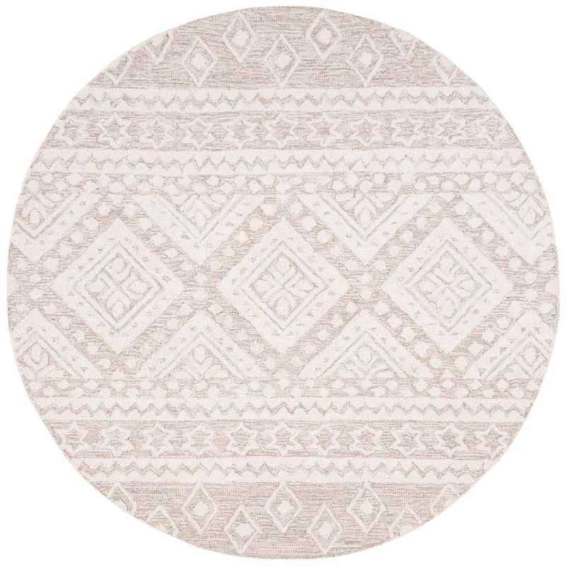 SAFAVIEH Micro-Loop Beige/Ivory Doormat 3 ft. x 3 ft. Tribal Border Diamonds Round Area Rug MLP501B-3R