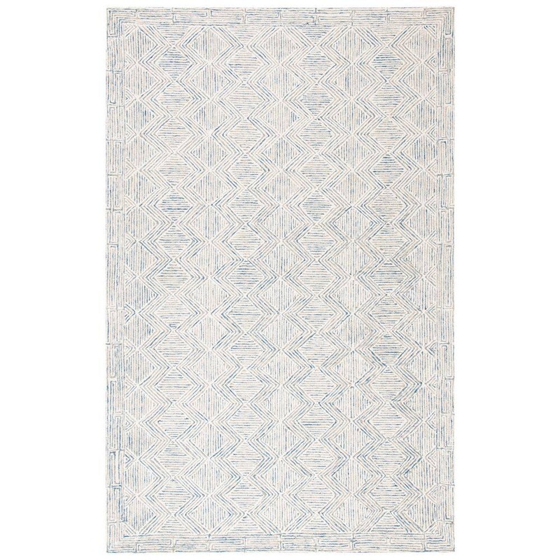 SAFAVIEH Micro-Loop Blue/Ivory 6 ft. x 9 ft. Striped Chevron Area Rug MLP538M-6