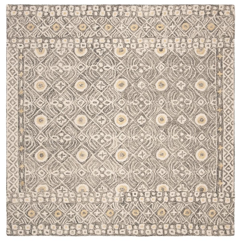 SAFAVIEH Micro-Loop Charcoal/Ivory 5 ft. x 5 ft. Square Border Distressed Area Rug MLP801H-5SQ