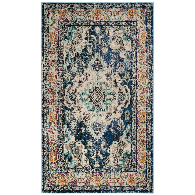 SAFAVIEH Monaco Doormat 2 ft. x 4 ft. Navy/Light Blue Border Area Rug MNC243N-24