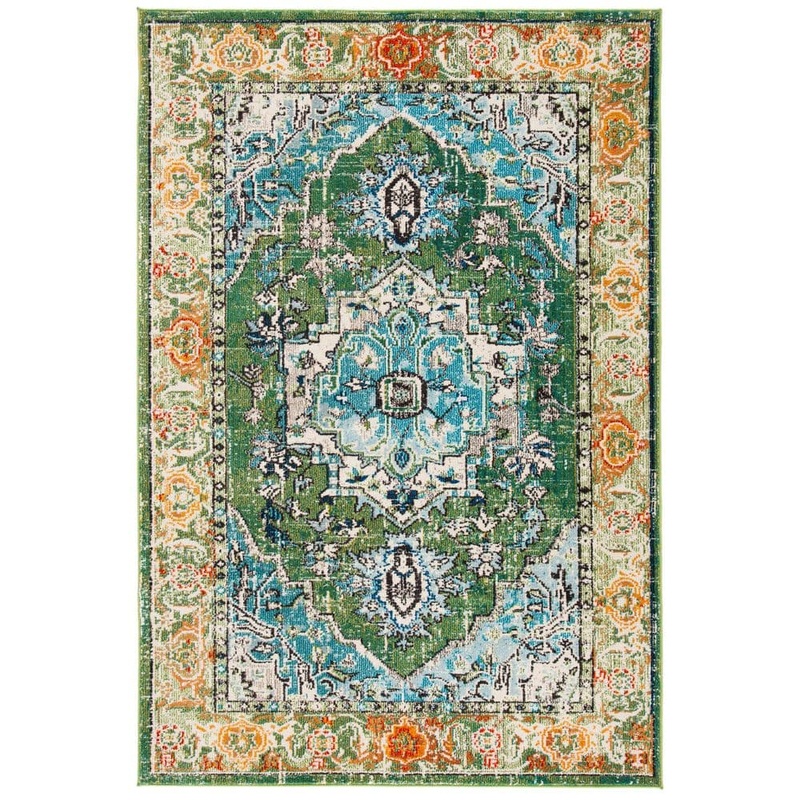 SAFAVIEH Monaco Green/Turquoise 8 ft. x 10 ft. Border Floral Area Rug MNC207Y-8
