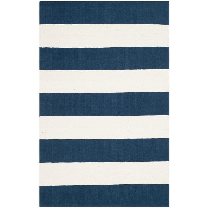SAFAVIEH Montauk Navy/Ivory Doormat 3 ft. x 5 ft. Striped Area Rug MTK712H-3
