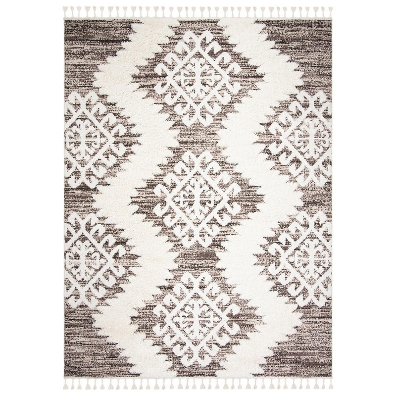 SAFAVIEH Moroccan Tassel Shag Ivory/Brown 8 ft. x 10 ft. Geometric Area Rug MTS652A-8