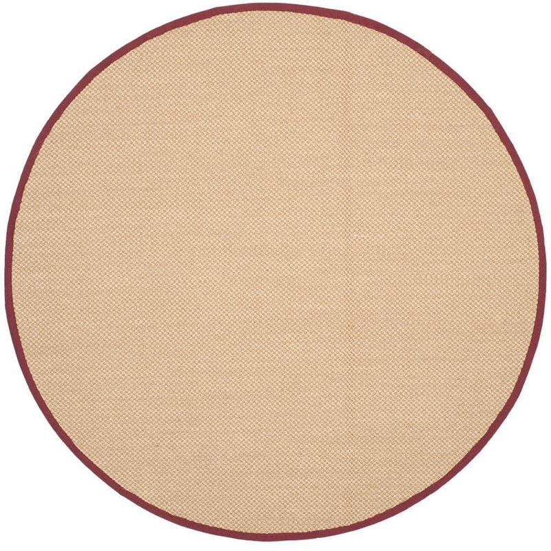 SAFAVIEH Natural Fiber Maize/Burgundy 4 ft. x 4 ft. Round Border Area Rug NF141D-4R