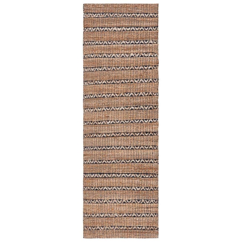 SAFAVIEH Natural Fiber Navy/Beige 2 ft. x 8 ft. Striped Woven Runner Rug NFB655N-28