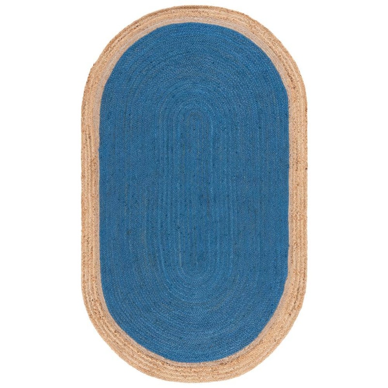 SAFAVIEH Natural Fiber Royal Blue/Beige 5 ft. x 8 ft. Woven Ascending Oval Area Rug NF801D-5OV