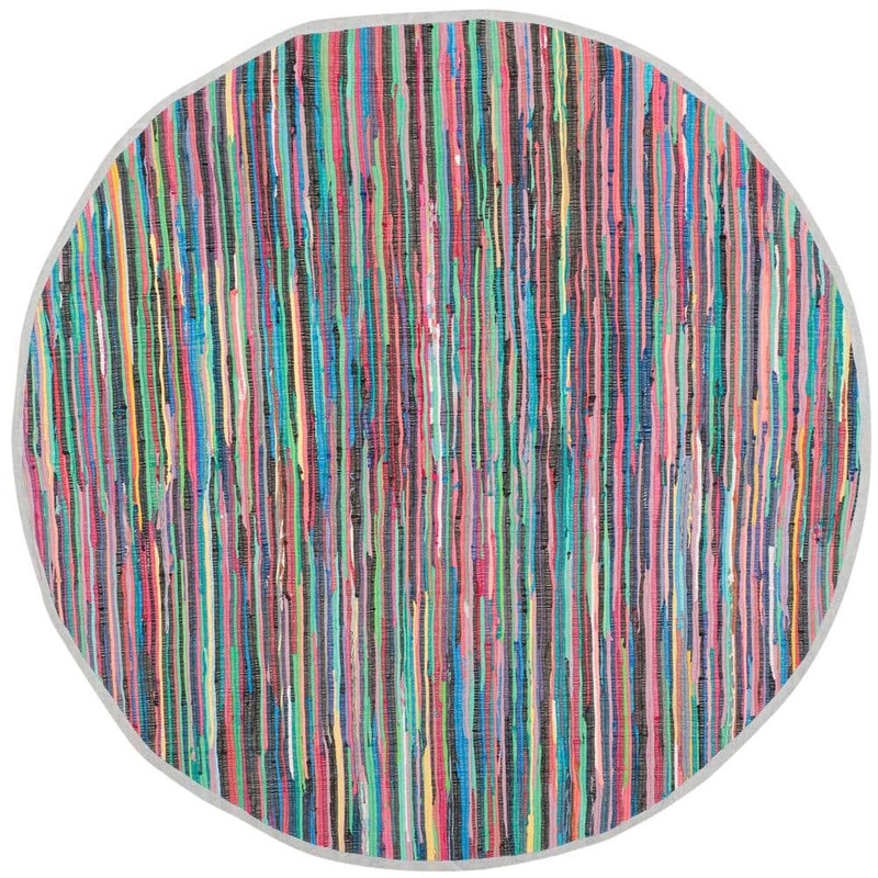 SAFAVIEH Rag Rug Gray/Multi 8 ft. x 8 ft. Round Striped Area Rug RAR121M-8R