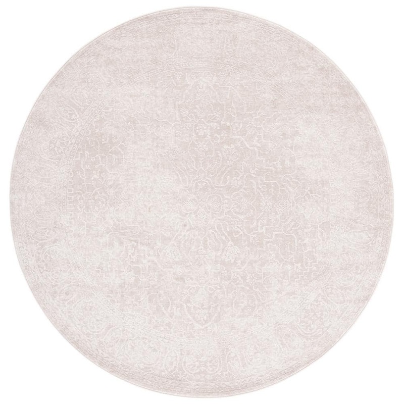 SAFAVIEH Reflection Cream/Ivory Doormat 3 ft. x 3 ft. Medallion Border Round Area Rug RFT670D-3R