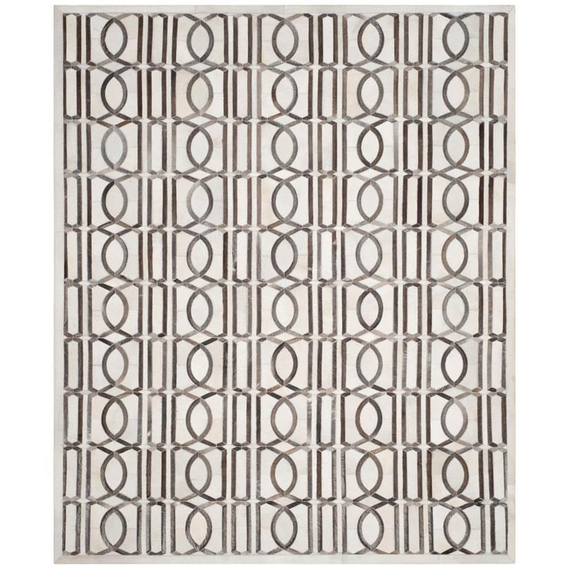 SAFAVIEH Studio Leather Ivory Grey 8 ft. x 10 ft. Border Geometric Area Rug STL662A-8