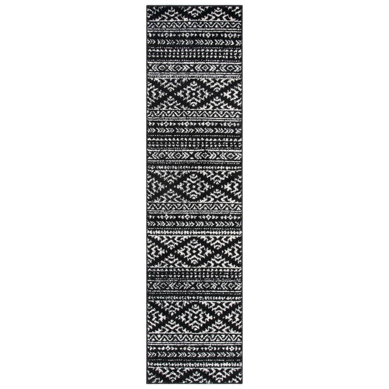 SAFAVIEH Tulum Black/Ivory 2 ft. x 15 ft. Striped Tribal Geometric Runner Rug TUL272Z-215