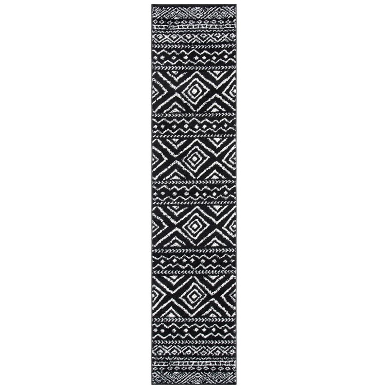 SAFAVIEH Tulum Black/Ivory 2 ft. x 9 ft. Striped Geometric Diamonds Runner Rug TUL267Z-29
